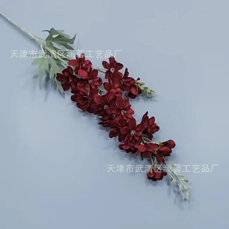 گل مصنوعی دلفینیوم دوشاخه مخملی، گل ابریشمی تزئینی برای عروسی، دکور منزل و فروش عمده