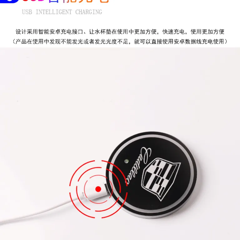 زیرلیوانی ال‌ای‌دی خودرو با نورپردازی هفت‌رنگ USB مناسب فضای داخلی و بار قابل شخصی‌سازی با طرح‌های مختلف