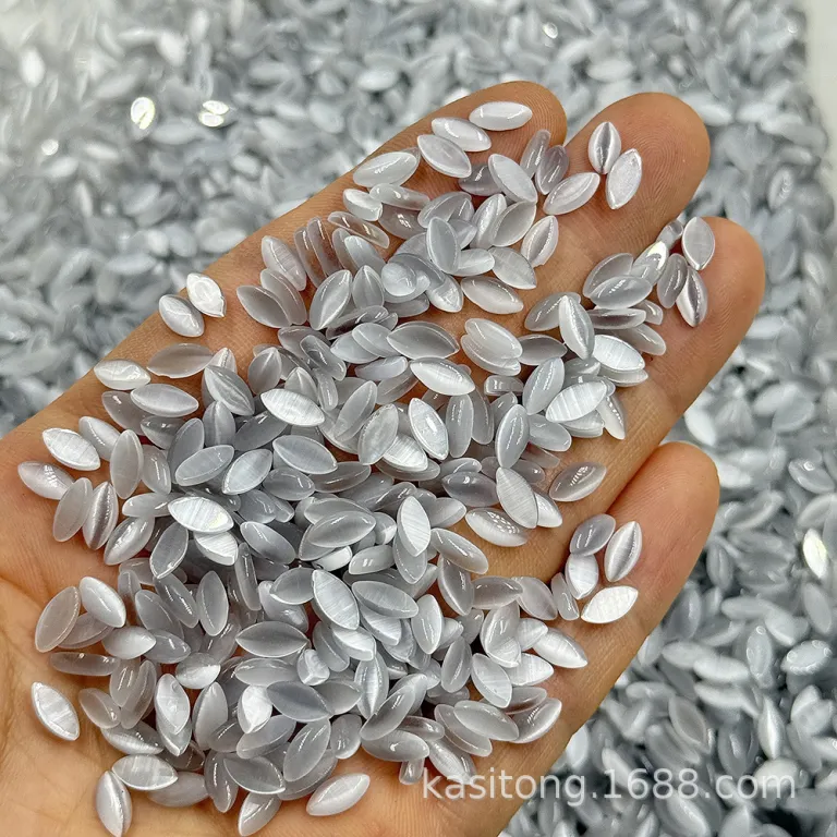 نگین چشم‌گربه‌ای مصنوعی بادامی 4*8mm با کف تخت، فروش مستقیم کارخانه، مناسب گردنبند، سگک کفش و لوازم چسبی