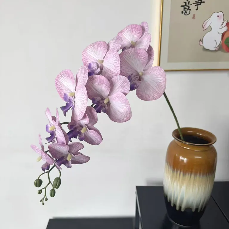 9 گل ارکیده پروانه‌ای مصنوعی با گلبرگ فیلمی 3D چاپی با حس لمس واقعی، گل ارکیده مصنوعی برای عروسی، گل‌آرایی و دکوراسیون منزل