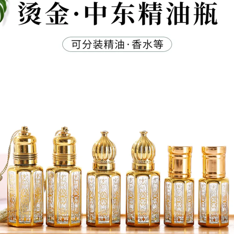 موجود در انبار، بطری رول‌آن روغن اسانس هشت‌ضلعی با مهر طلایی، بطری تقسیم عطر خاورمیانه‌ای، بطری شیشه‌ای نمونه کوچک، بطری رول‌آن ماساژ چشم