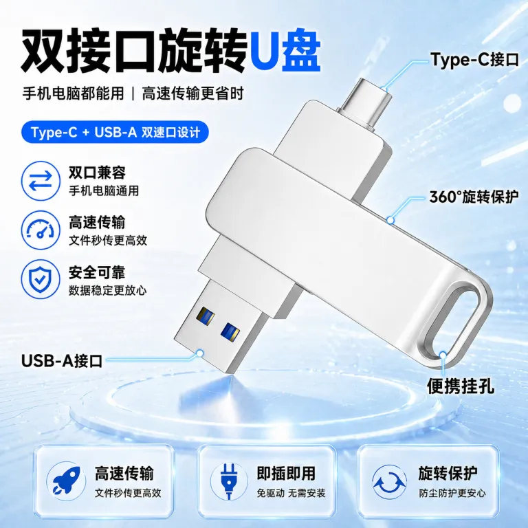 فلش مموری چرخان فلزی type-c فلش پرسرعت usb3.032g فلش مموری otg16g دوکاره گوشی و کامپیوتر خودرویی