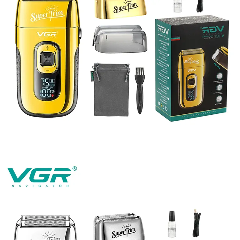 VGR332 ماشین اصلاح سر رفت و برگشتی با تیغه طلایی، ریش‌تراش با نمایشگر دیجیتال، ماشین اصلاح موی سر و ریش مردانه با قابلیت روغن‌زنی خودکار و سفیدکننده