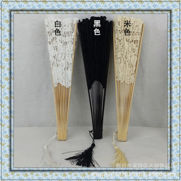 پنکه عروسی توری طرح سلطنتی رنگ‌شده 27cm سفید مشکی