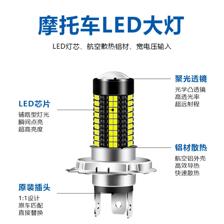 چراغ جلو LED موتورسیکلت TGZ H4P15DH6BA20D126SMD لنزدار با نوار نور فوق‌روشن