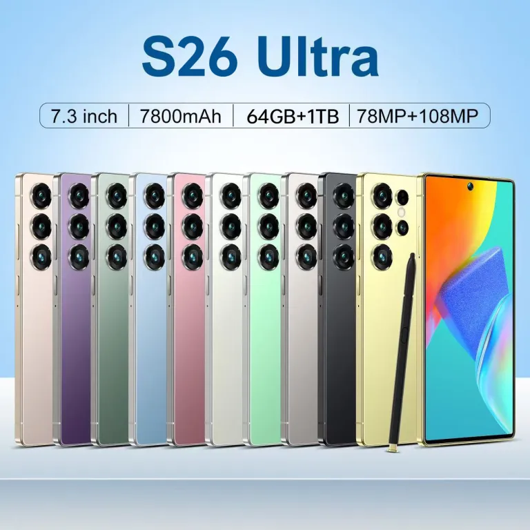 S26 ultra گوشی موبایل کراس‌بردر با صفحه‌نمایش بزرگ حفره‌دار اندروید موجودی آماده صادراتی پرفروش 7.3 اینچ قلم داخلی 4+64g