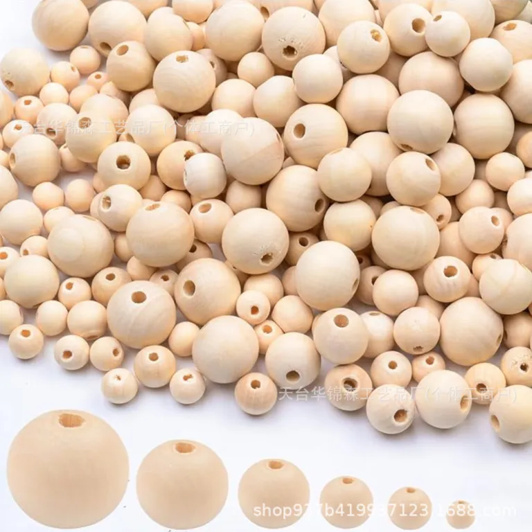6-40mm مهره‌های چوبی گرد رنگ چوب طبیعی از چوب هِم‌لاک، مهره‌های فله DIY عمده برای زیورآلات و اسباب‌بازی، سوراخ بزرگ، تولید کارخانه