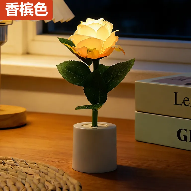 چراغ خواب LED رز جدید پرفروش بین‌المللی، چراغ گلدانی هدیه روز ولنتاین، چراغ رومیزی نورپردازی خلاقانه