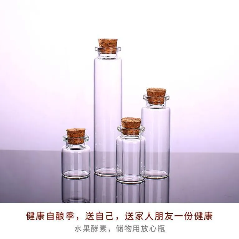 بطری داروی کوچک شیشه‌ای شفاف، بطری آرزو، بطری پیام شناور، بطری آویز تزئینی 1ml، بطری شیشه‌ای کوچک با درب چوب‌پنبه‌ای