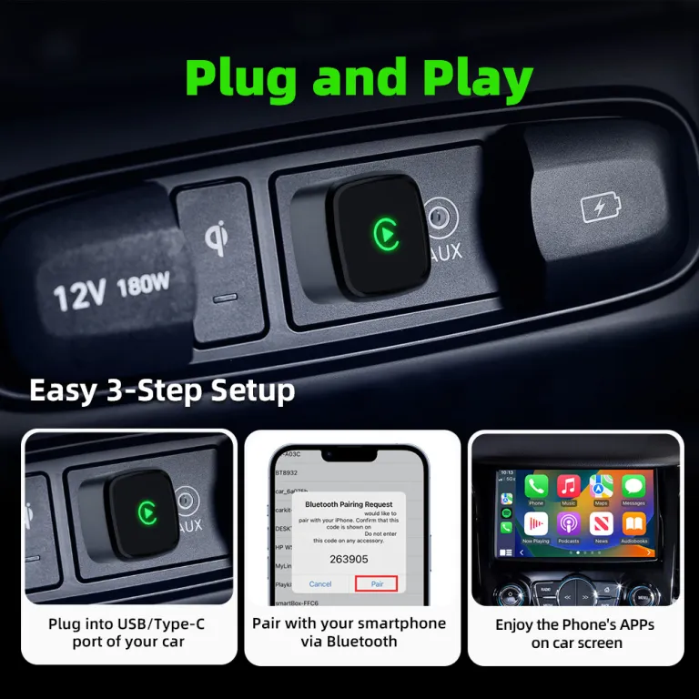 آداپتور دوکاره بی‌سیم CarPlay و Android Auto جعبه اتصال خودرو به سیستم اصلی