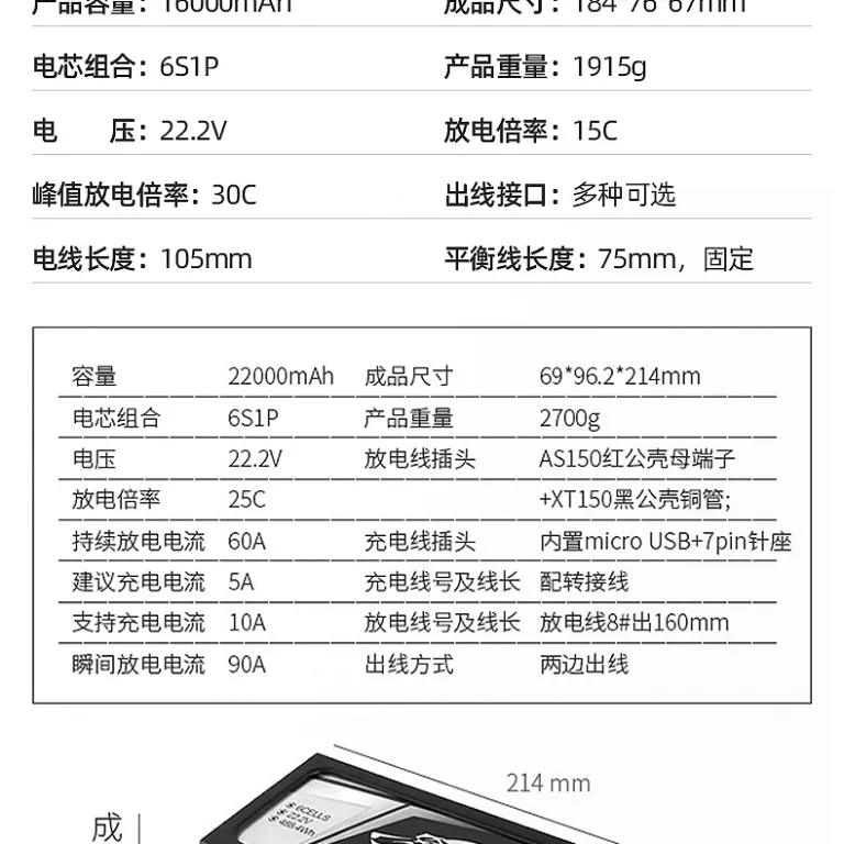 باتری لیتیومی پهپاد TATTU22000mAh قابل شارژ، برند گریس 16000 22.2V