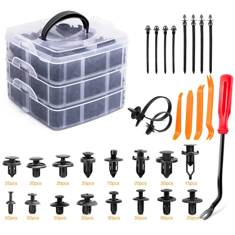 جعبه‌ای کراس بورد گیره خودرو 620pcs کیت اتصال دهنده ثابت خودرو، پرچ و گیره سپر و گلگیر