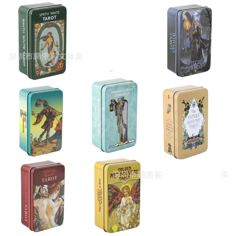 تاروت با روکش طلا جعبه فلزی لوکس Tarot Cards Deck همراه با دفترچه راهنمای کاغذی