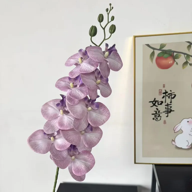 9 گل ارکیده پروانه‌ای مصنوعی با گلبرگ فیلمی 3D چاپی با حس لمس واقعی، گل ارکیده مصنوعی برای عروسی، گل‌آرایی و دکوراسیون منزل