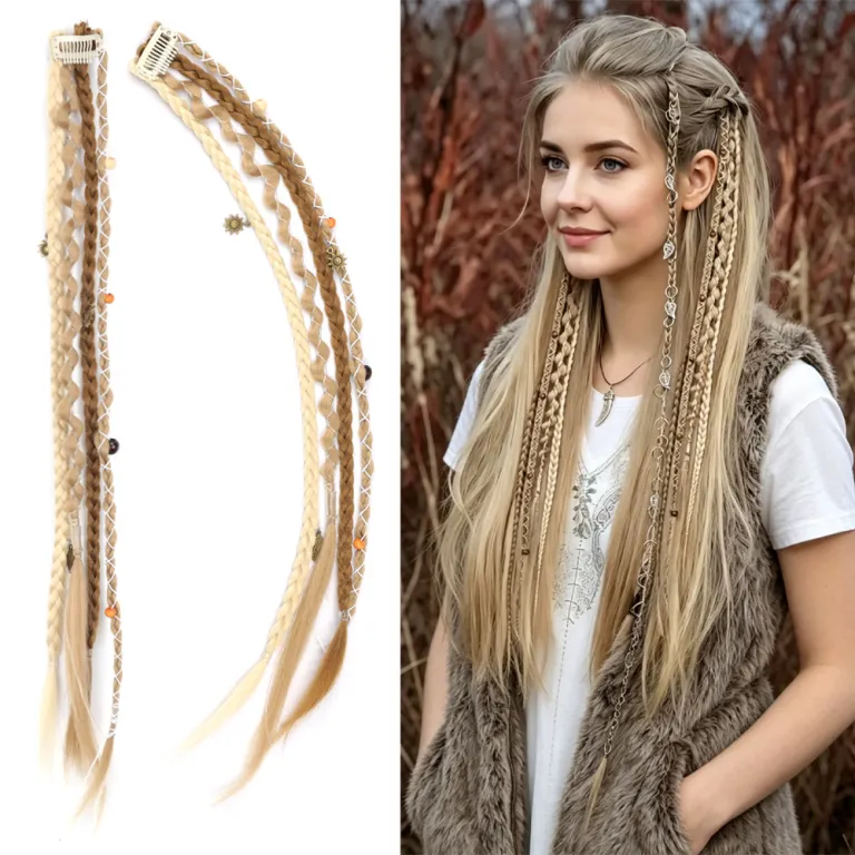جفت بافت موی مصنوعی بوهو اروپایی با مهره و گیره، اکستنشن dreadlock دست‌باف