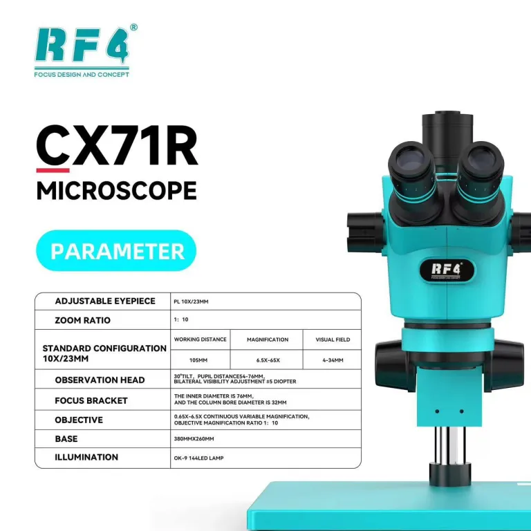 RF47050pro میکروسکوپ با بزرگنمایی بالا برای تعمیر مادربرد موبایل، میکروسکوپ HD با زوم پیوسته دو بازویی