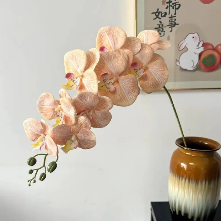 9 گل ارکیده پروانه‌ای مصنوعی با گلبرگ فیلمی 3D چاپی با حس لمس واقعی، گل ارکیده مصنوعی برای عروسی، گل‌آرایی و دکوراسیون منزل