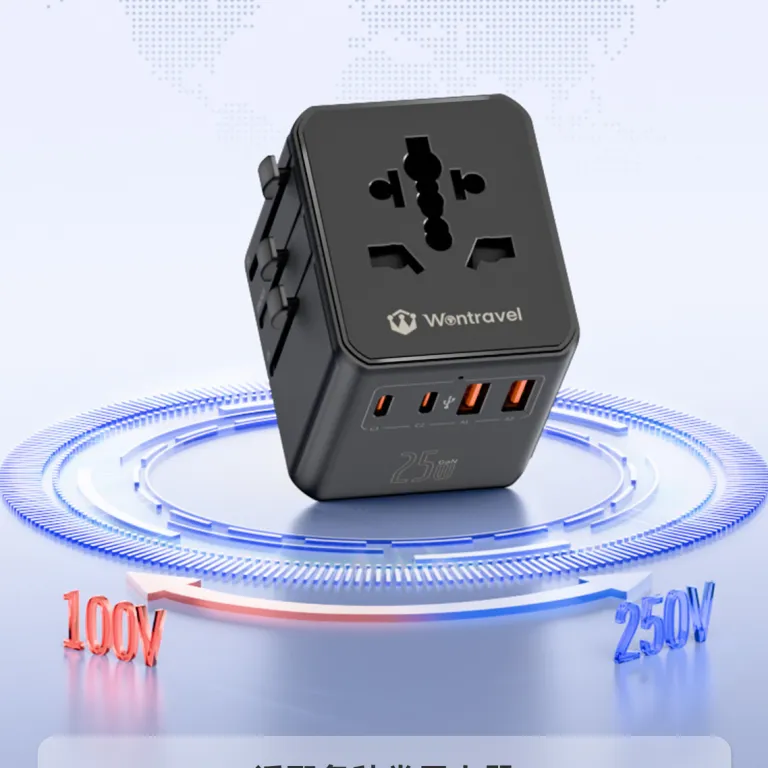 مبدل چندکاره برق کارخانه 25W شارژ سریع 3AC پریز استاندارد اروپا مبدل چندمنظوره تبدیل برق جهانی