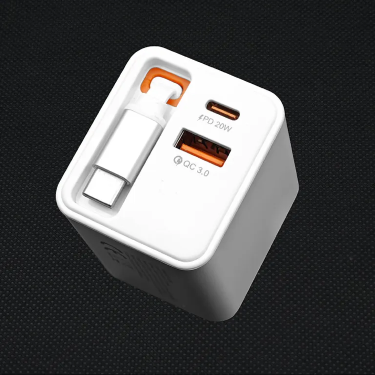 شارژر دیواری باکیفیت 65w دو پورت PD USB C با کابل جمع‌شونده و سر شارژ گالیوم نیترید