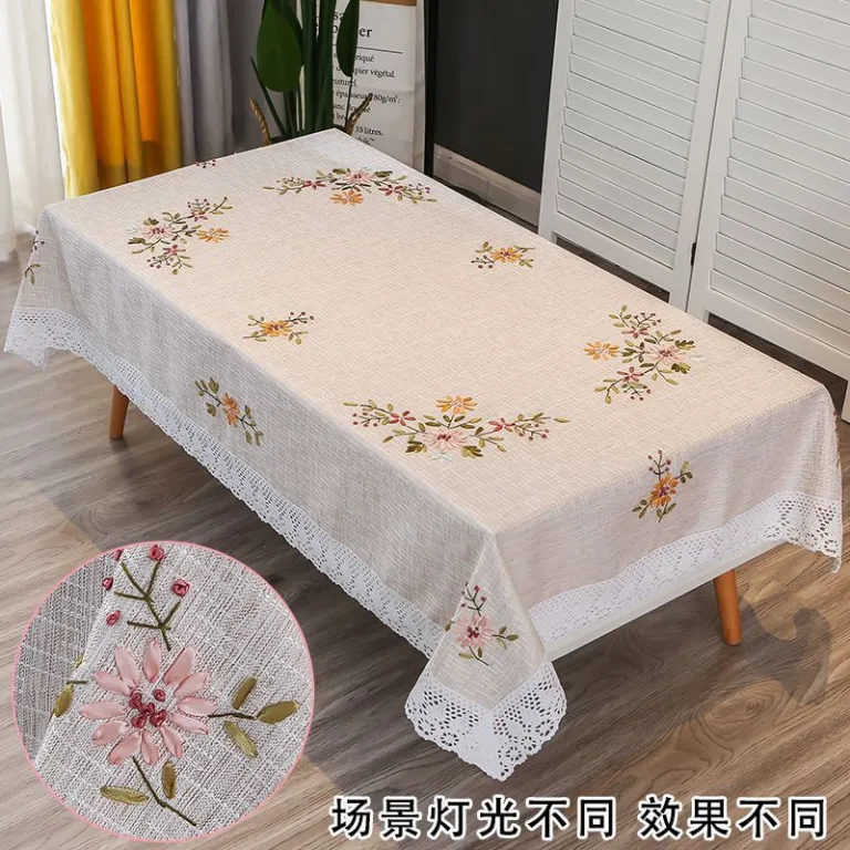 رومیزی مستطیلی گلدوزی‌شده دست‌دوز برای میز جلو مبلی، رومیزی ناهارخوری خانگی، مدرن و ساده، پارچه کتان و پنبه، سفید، طرح مینیمال و تازه