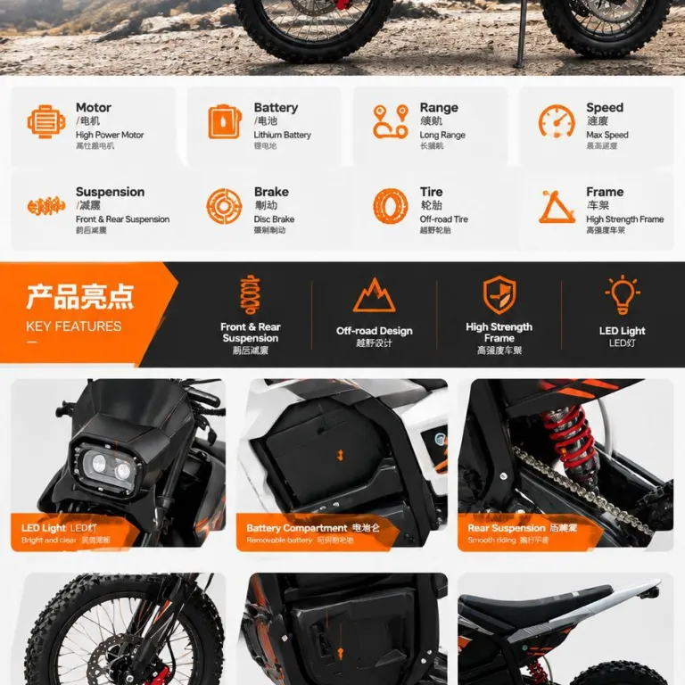 72V موتورسیکلت برقی آفرود لیتیومی بزرگسال