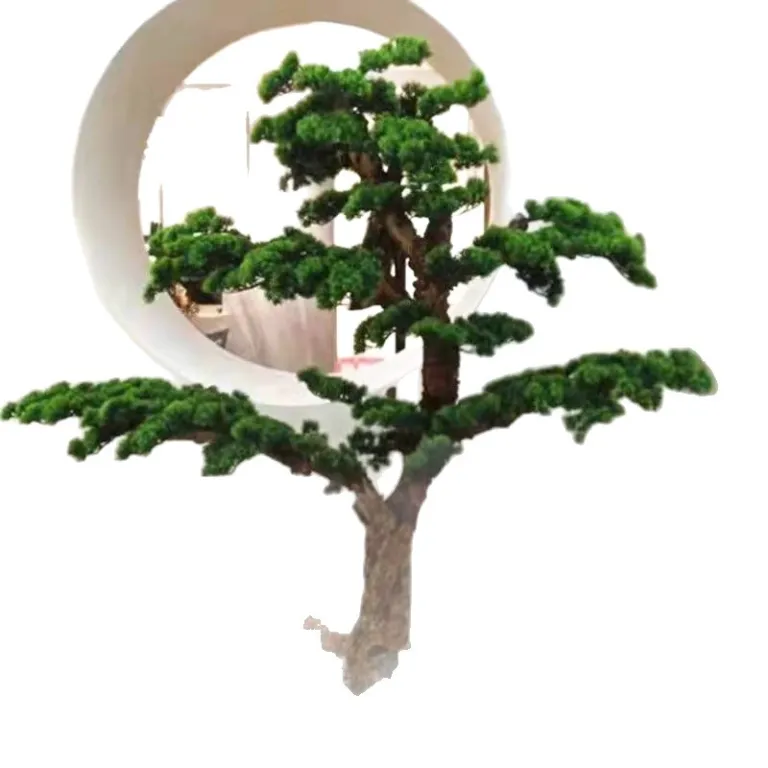 درخت کاج مصنوعی عمده، کاج خوش‌آمدگویی با دکوراسیون مدرن چینی، مجسمه پایه‌دار برای فضای داخلی، درخت مصنوعی بزرگ برای طراحی منظره و گیاهان سبز