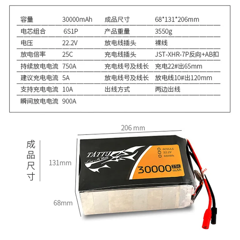 باتری لیتیومی پهپاد TATTU22000mAh قابل شارژ، برند گریس 16000 22.2V