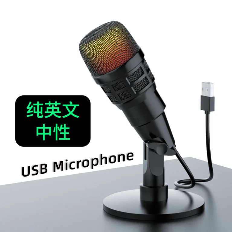 V5USB میکروفون خازنی برای ضبط کامپیوتر، پخش زنده موبایل، کارائوکه، حذف نویز، گیمینگ و ایاسپرت با نور RGB