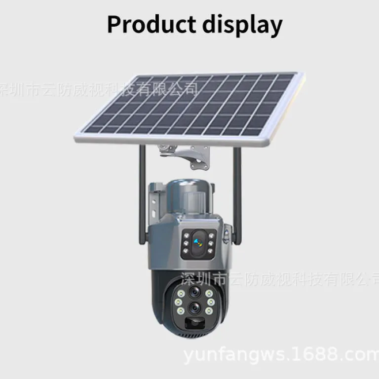 V380دوربین خورشیدی4G سه‌لنزی دو تصویره تفنگی-گوی10 زوم باتری کم‌مصرف مانیتور بی‌سیم