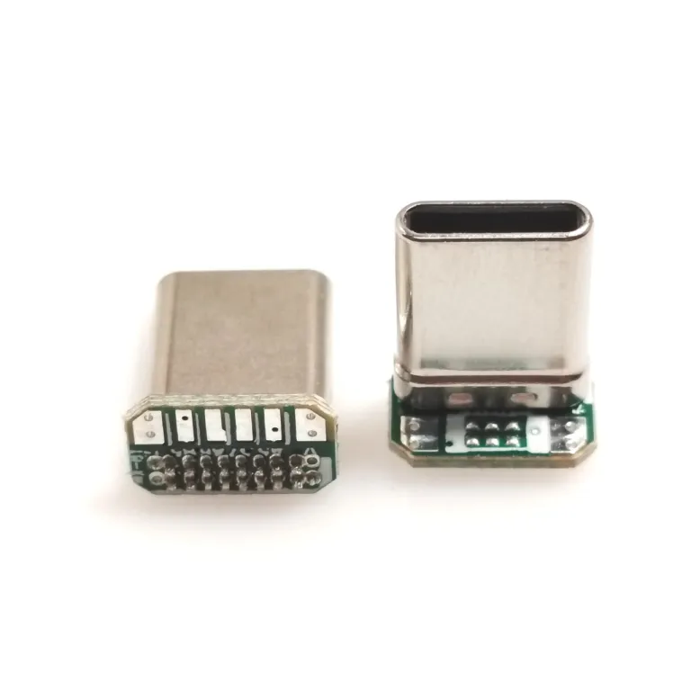 TYPE-C کانکتور نری عمودی 16Pin با برد PCB 2/3/4/5/6 پد لحیم کشیده 90 درجه L شکل