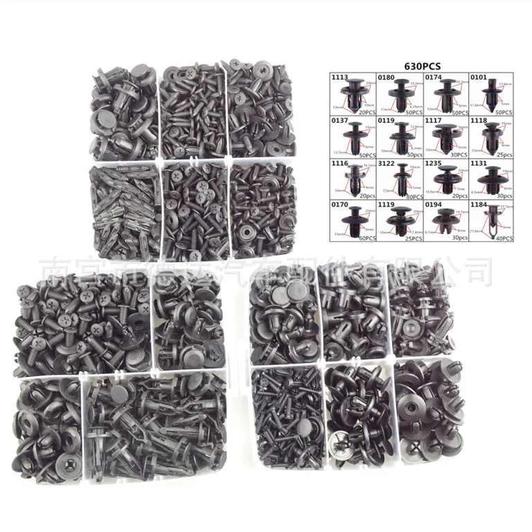 جعبه‌ای کراس بورد گیره خودرو 620pcs کیت اتصال دهنده ثابت خودرو، پرچ و گیره سپر و گلگیر