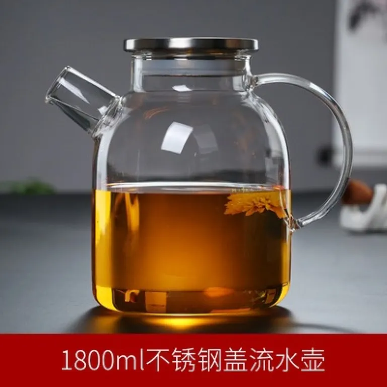 قوری شیشهای خانگی مقاوم به حرارت بالا برای جوشاندن آب، مناسب دم کردن چای با صافی، قوری چای گلدار، قابل استفاده روی شعله مستقیم، از جنس بوروسیلیکات