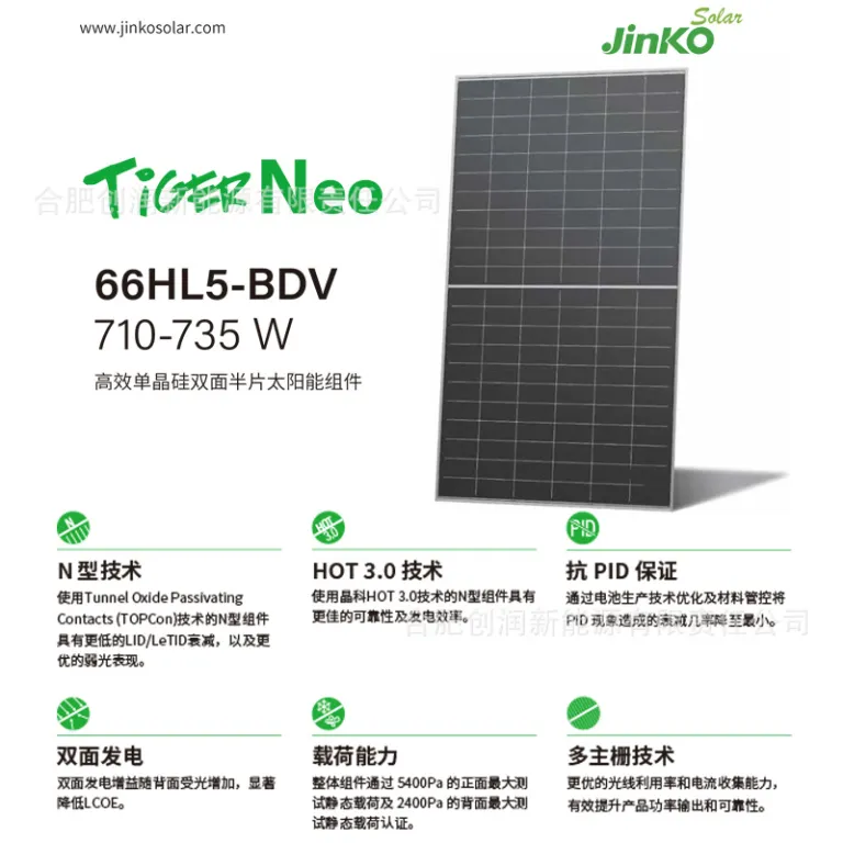 پنل خورشیدی دو شیشه جینکو سولار JKM-66HL5-BDV 710W/720W/725W/730W/735W