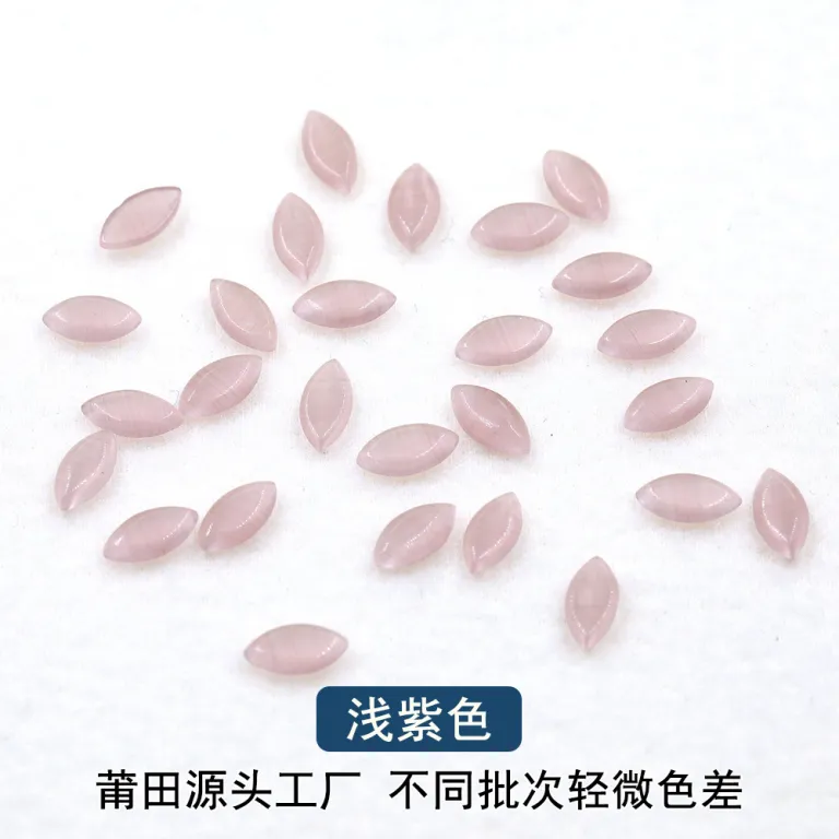 نگین چشم‌گربه‌ای مصنوعی بادامی 4*8mm با کف تخت، فروش مستقیم کارخانه، مناسب گردنبند، سگک کفش و لوازم چسبی