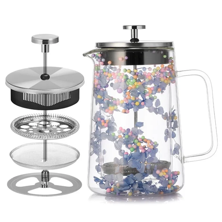 فرنچ پرس دولایه شیشه بوروسیلیکات با فیلتر قهوه، قوری فرنچ پرس خانگی برای دم کردن چای و قهوه