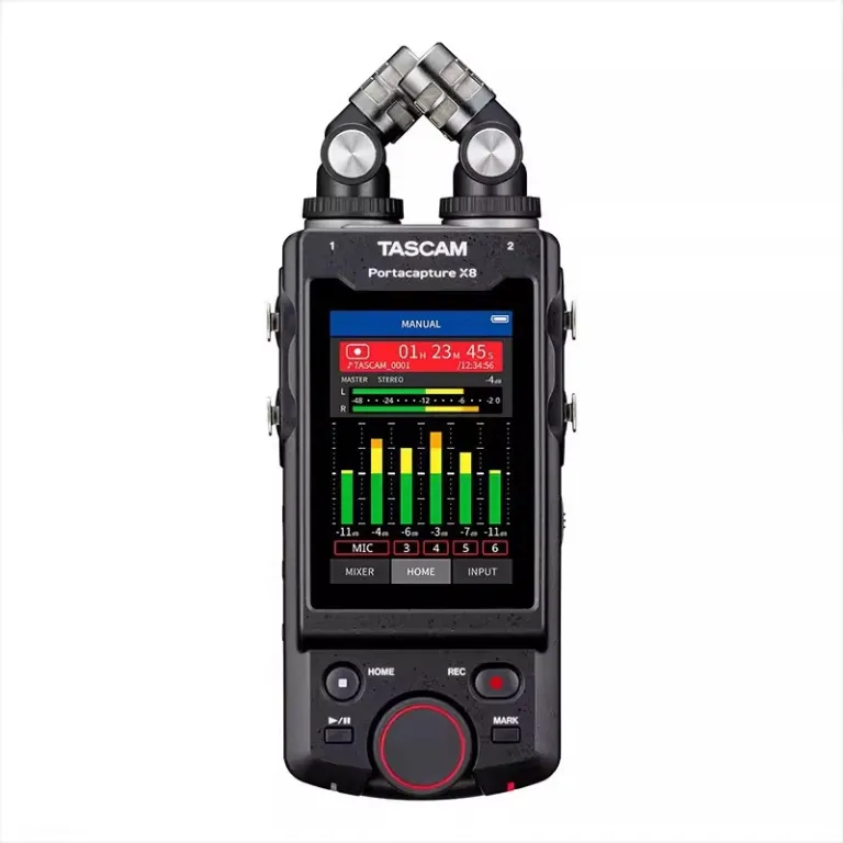 TASCAM/دسکور X8 ضبط‌کننده حرفه‌ای قابل حمل دستی با بلوتوث، میکسر و همگام‌سازی با دوربین DSLR