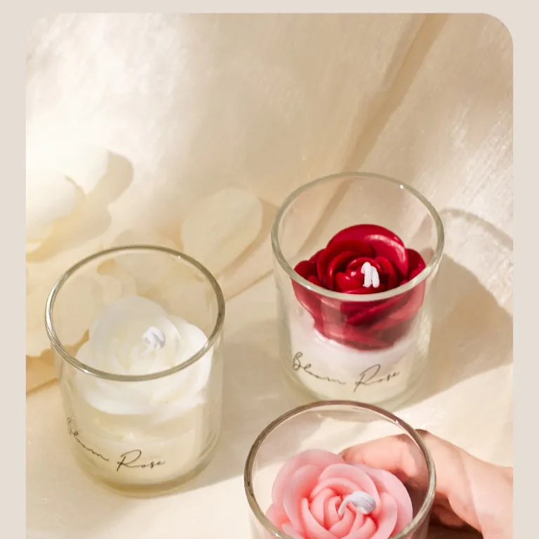 شمع معطر رز در جام شیشه‌ای، هدیه ولنتاین و عروسی، تزئینی منزل