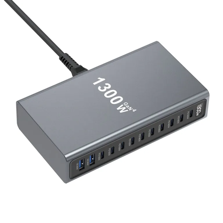 شارژر رومیزی 1200W مدل جدید بین‌المللی 1300W شارژر PD نیترید گالیوم 12 پورت رومیزی