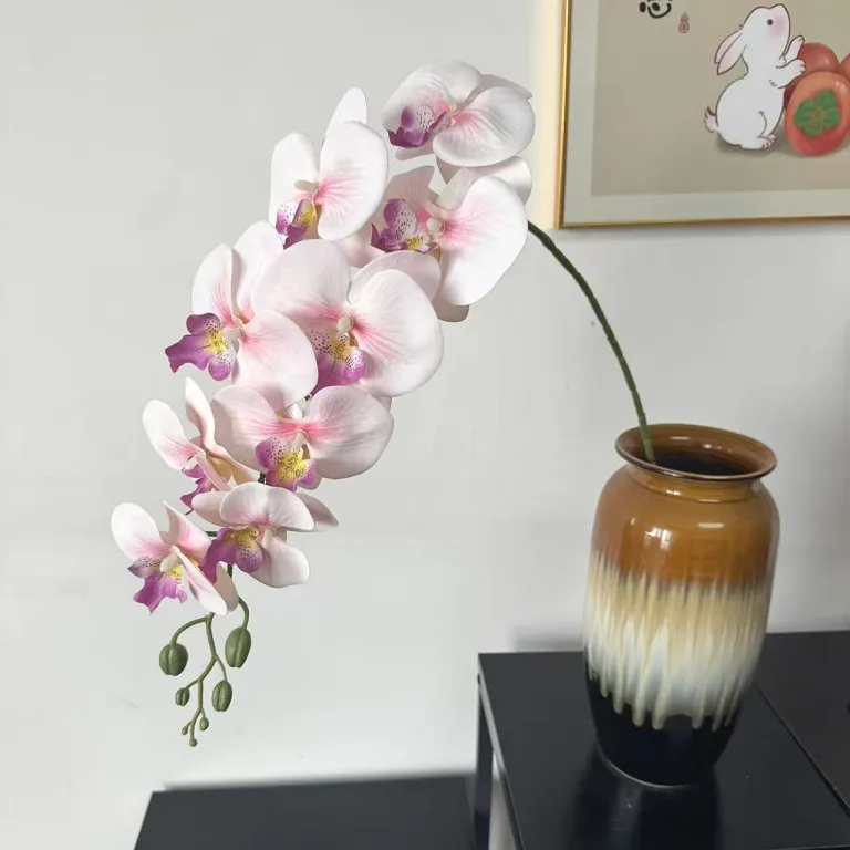 9 گل ارکیده پروانه‌ای مصنوعی با گلبرگ فیلمی 3D چاپی با حس لمس واقعی، گل ارکیده مصنوعی برای عروسی، گل‌آرایی و دکوراسیون منزل