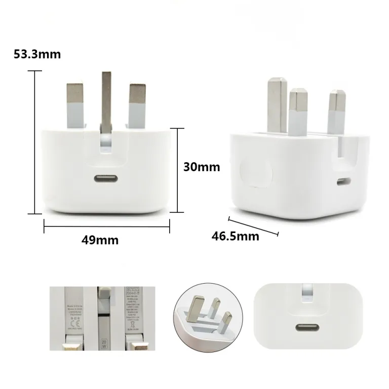 شارژر اپل با دوشاخه بریتانیا 20W مناسب گوشی اپل، شارژر موبایل 20Wiphone