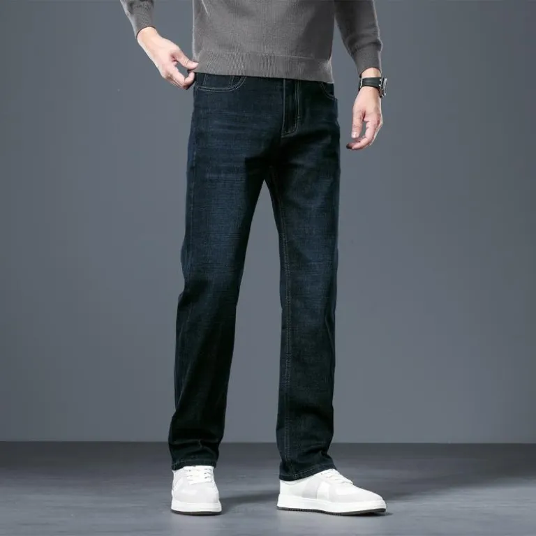 شلوار جین مشکی-خاکستری مردانه Z+ از JEANSWEST، مدل جدید بهار و پاییز، راسته گشاد کشی، شلوار بلند کژوال همه‌کاره برای مردان میان‌سال