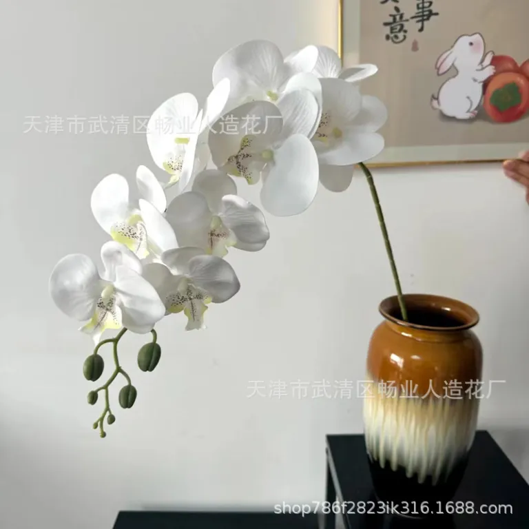 9 گل ارکیده پروانه‌ای مصنوعی با گلبرگ فیلمی 3D چاپی با حس لمس واقعی، گل ارکیده مصنوعی برای عروسی، گل‌آرایی و دکوراسیون منزل