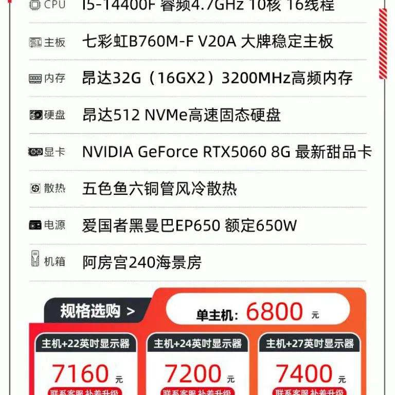 i5 14400F/RTX5060 کیس گیمینگ پانوراما کامپیوتر رومیزی خانگی اداری اسمبل شده