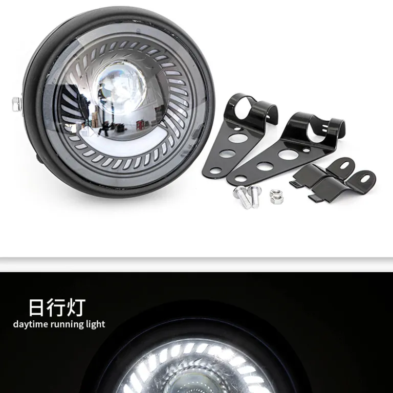 چراغ جلو موتورسیکلت طرح رترو با الگوی مارپیچ و پایه نگهدارنده مخصوص صادرات 6.5LED