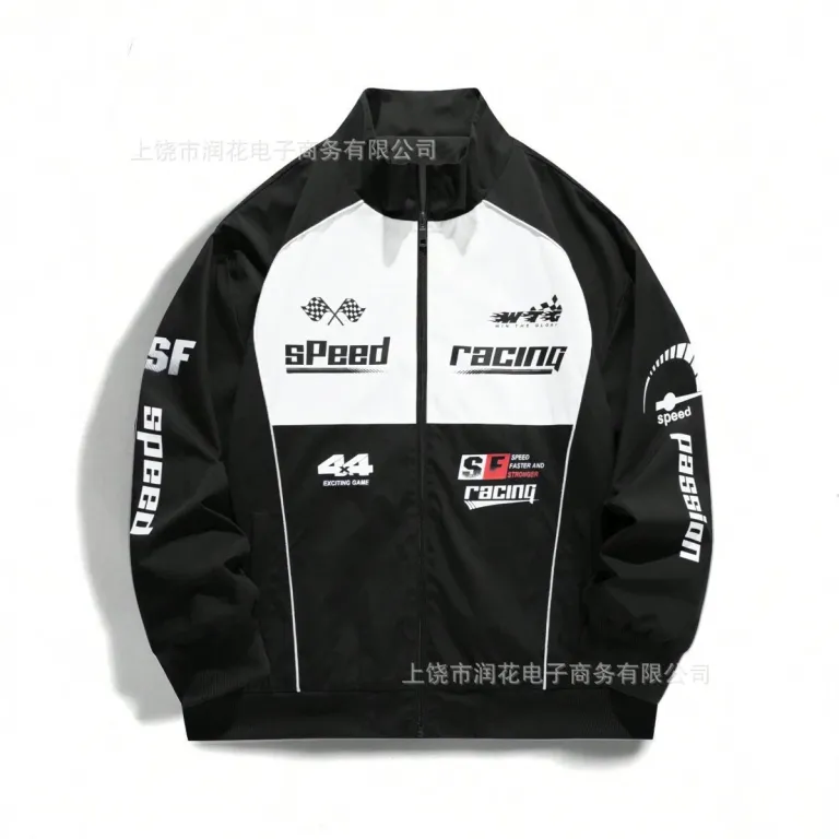 2026 فروشگاه مستقل برون مرزی 3D ژاکت مردانه پاییزه چاپی با المان های مسابقه ای رنگ متضاد یقه ایستاده اسپرت جدید