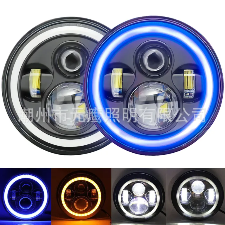 چراغ جلو LED جیپ رانگلر 7 اینچ گرد فرشته‌ای رنگی موتورسیکلت آفرود چراغ جلو اصلاح‌شده