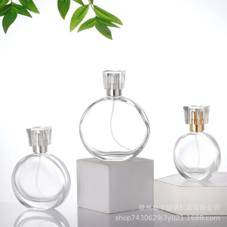 بطری شیشهای عطر جدید و لوکس موجود در انبار کارخانه، درب پیچی، قابل حمل، اسپری فشاری، بطری خالی نمونه