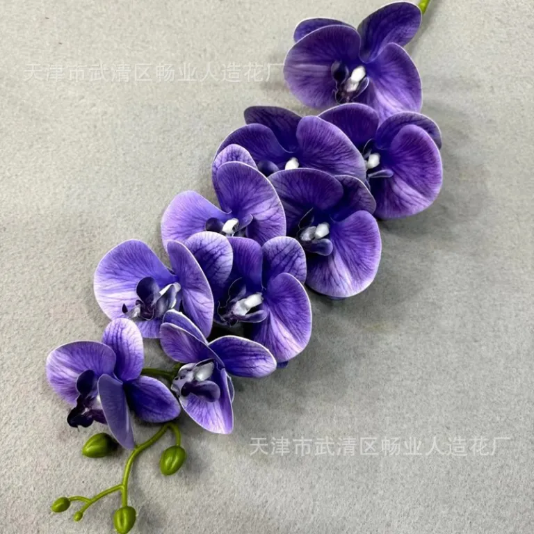 9 گل ارکیده پروانه‌ای مصنوعی با گلبرگ فیلمی 3D چاپی با حس لمس واقعی، گل ارکیده مصنوعی برای عروسی، گل‌آرایی و دکوراسیون منزل