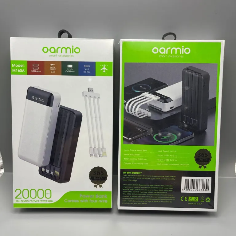 پاوربانک قابل حمل با ظرفیت زیاد oarmio20000 میلی‌آمپر ساعت دارای چهار کابل داخلی عمده