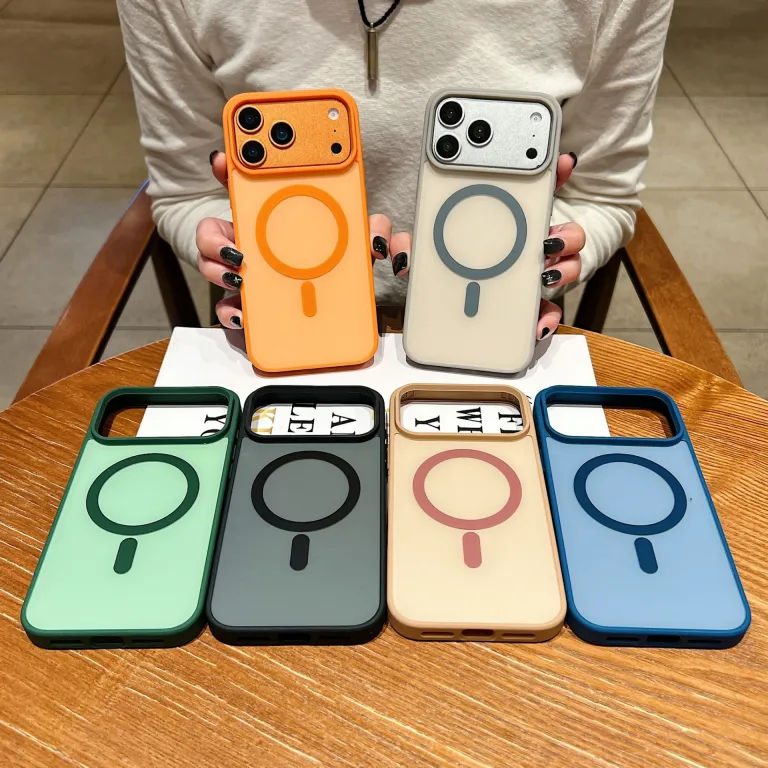 قاب گوشی مغناطیسی با روکش مخملی 17PROMAX ضد ضربه با طراحی دو رنگ مناسب برای iPhone18 محافظ آکریلیک اپل